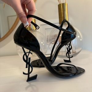 Opyum YSL Logo-Heel Sandals with Black Hardware